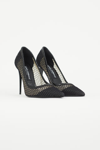 Dolce 
Gabbana Black Leather 
Mesh Pump