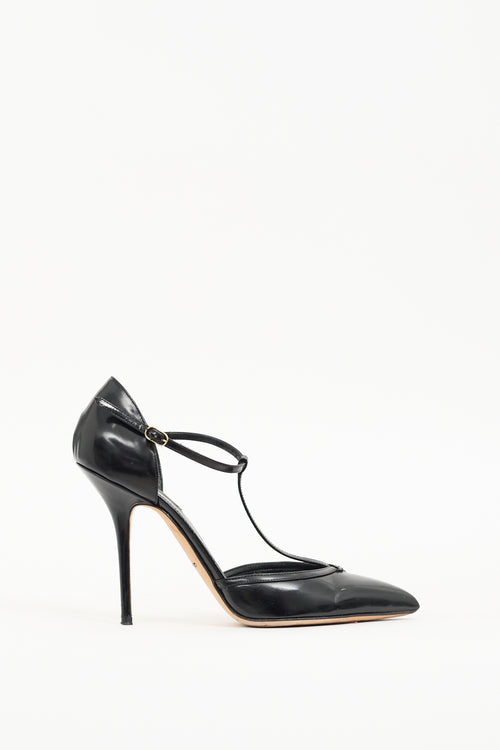 Dolce 
Gabbana Black Patent T-Strap Heel