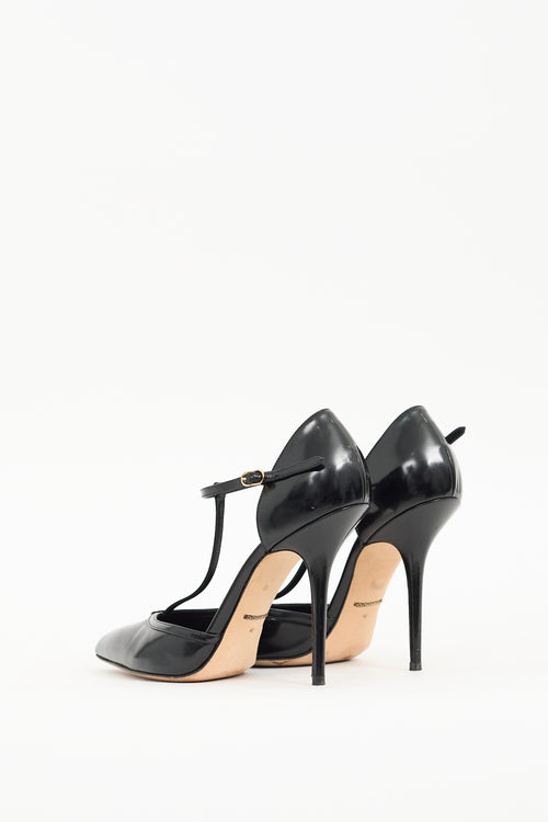 Dolce 
Gabbana Black Patent T-Strap Heel