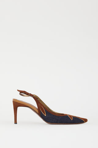 Dolce 
Gabbana Blue Denim 
Brown Suede Slingback Pump