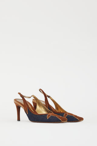 Dolce 
Gabbana Blue Denim 
Brown Suede Slingback Pump