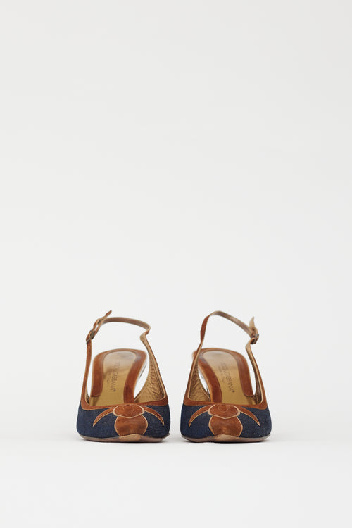 Dolce 
Gabbana Blue Denim 
Brown Suede Slingback Pump