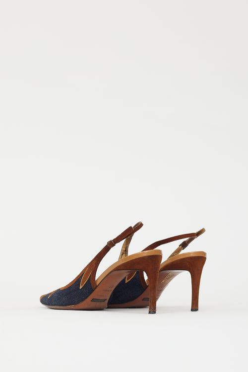 Dolce 
Gabbana Blue Denim 
Brown Suede Slingback Pump