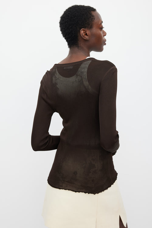 Dolce 
Gabbana Brown Semi Sheer Henley Top