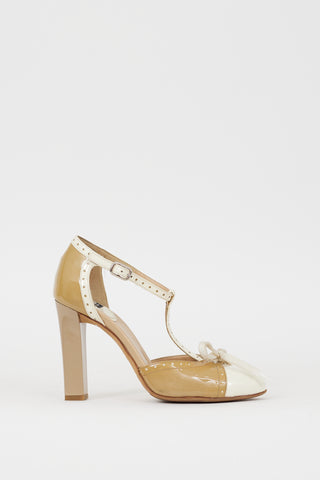 Dolce 
Gabbana D&G Brown 
Cream Patent Mary Jane Heel