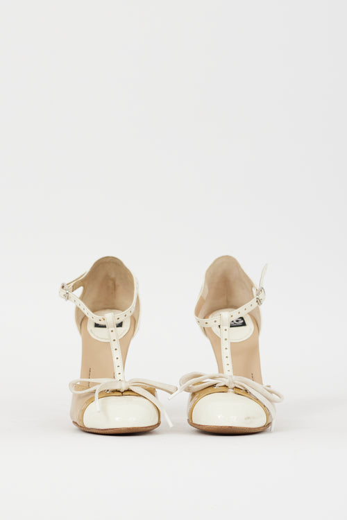 Dolce 
Gabbana D&G Brown 
Cream Patent Mary Jane Heel