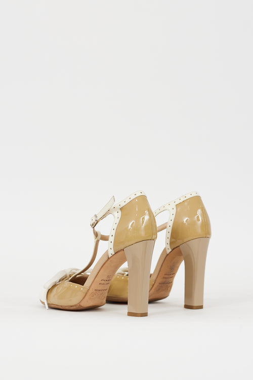 Dolce 
Gabbana D&G Brown 
Cream Patent Mary Jane Heel