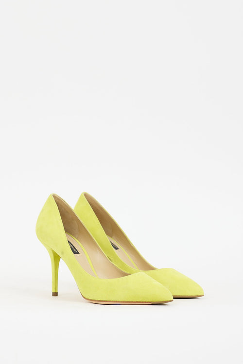 Dolce 
Gabbana Yellow Suede Pointed Toe Pump