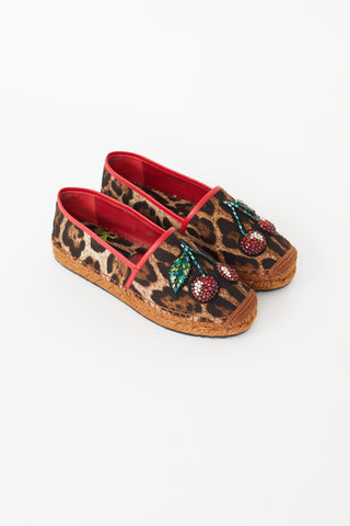 Dolce 
Gabbana Brown Print 
Cherry Sequin Espadrille