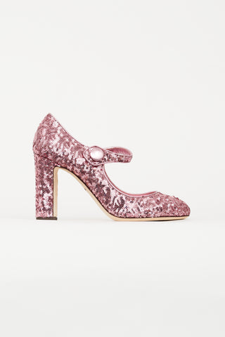 Dolce 
Gabbana Pink Sequin Vally Mary Jane Heel