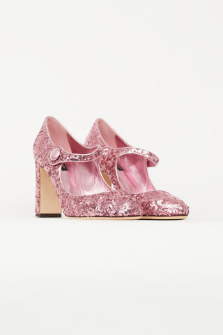 Dolce 
Gabbana Pink Sequin Vally Mary Jane Heel