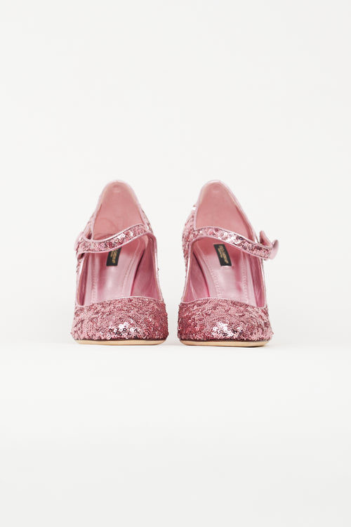 Dolce 
Gabbana Pink Sequin Vally Mary Jane Heel