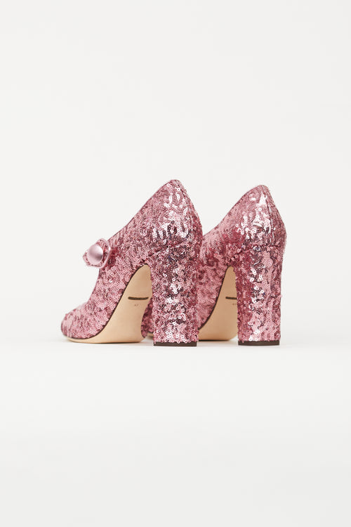 Dolce 
Gabbana Pink Sequin Vally Mary Jane Heel