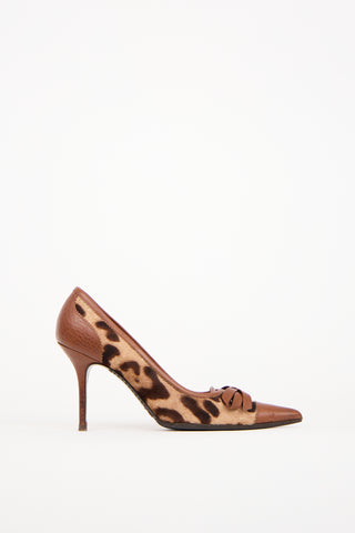 Dolce 
Gabbana Brown Leather 
Textured Hair Pump