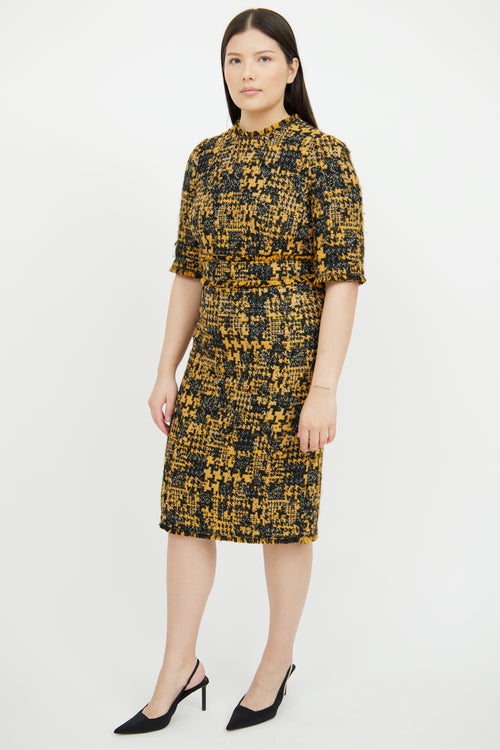 Dolce 
Gabbana Yellow Black Tweed Dress