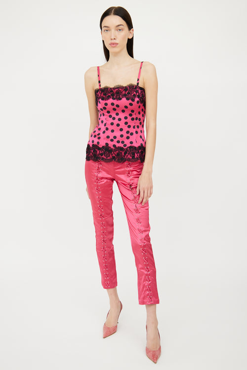 Dolce 
Gabbana Black 
Pink Polka Dot Lace Camisole