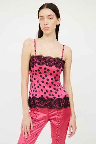 Dolce 
Gabbana Black 
Pink Polka Dot Lace Camisole