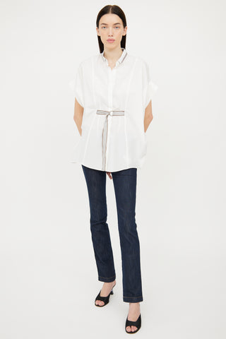 Brunello Cucinelli White 
Grey Short Sleeve Top