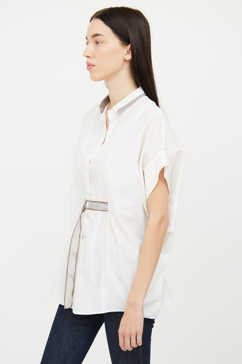 Brunello Cucinelli White 
Grey Short Sleeve Top