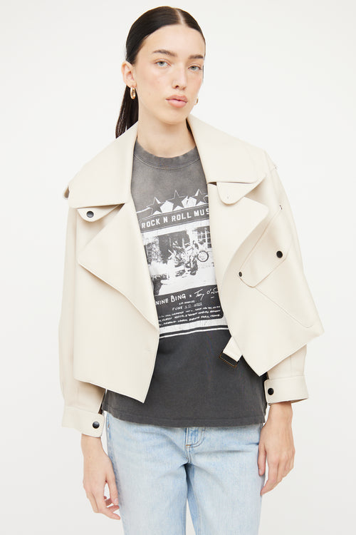 Doma Cream Leather Cropped Biker Jacket