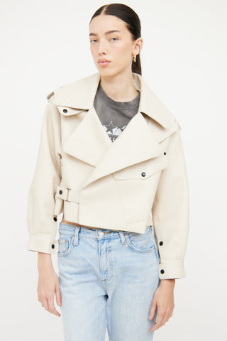 Doma Cream Leather Cropped Biker Jacket