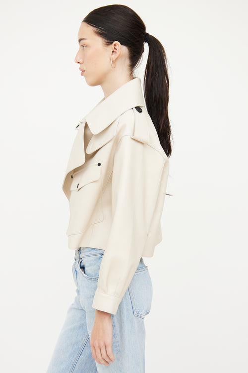 Doma Cream Leather Cropped Biker Jacket