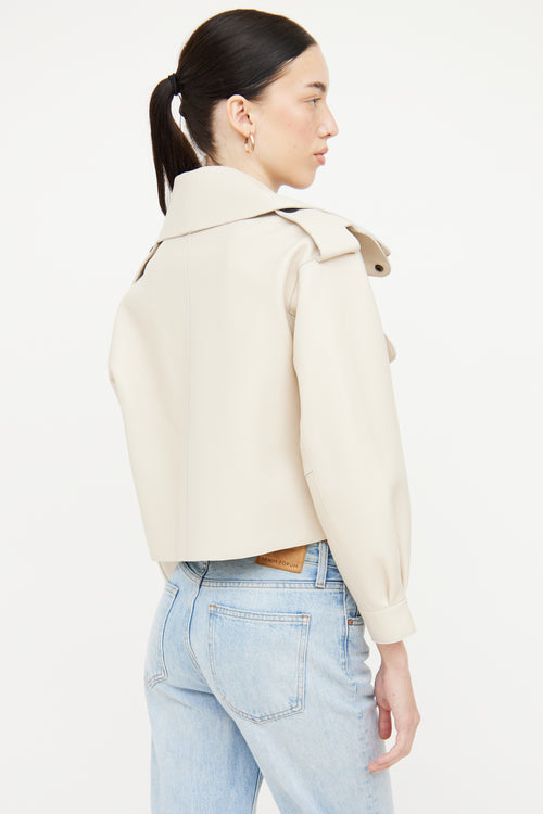 Doma Cream Leather Cropped Biker Jacket