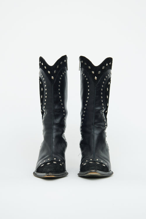 Donald J Pliner Black Studded Cowboy Boot