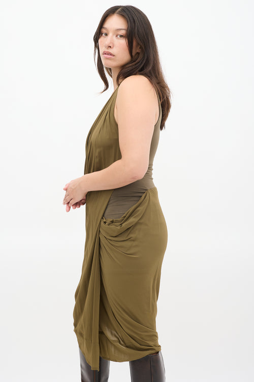 Donna Karan Khaki Green Draped Layered Dress