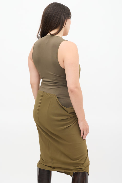 Donna Karan Khaki Green Draped Layered Dress