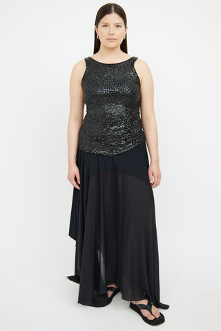 Donna Karan Black Asymmetrical Maxi Skirt