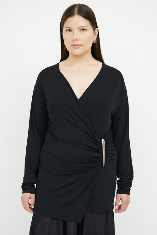 Donna Karan Black Silk Clip Ruched Top