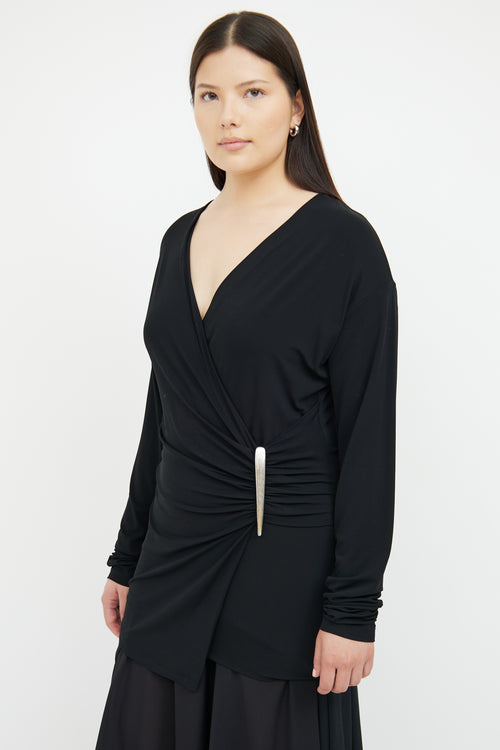 Donna Karan Black Silk Clip Ruched Top