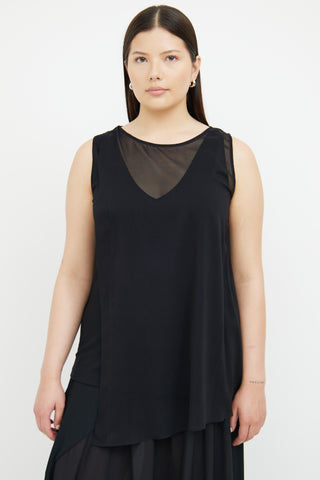 Donna Karan Black Silk Overlay Top