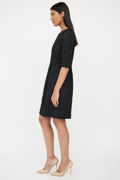 Black Textured Pleat Dress