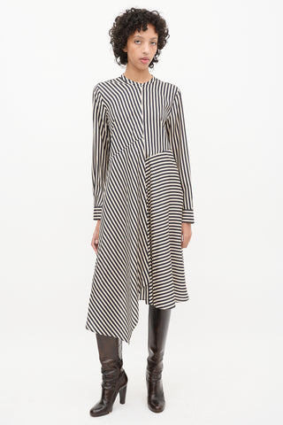 Dorothee Schumacher Beige 
Black Silk Striped Shirt Dress