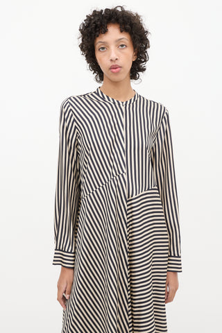 Dorothee Schumacher Beige 
Black Silk Striped Shirt Dress