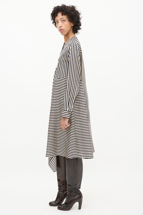 Dorothee Schumacher Beige 
Black Silk Striped Shirt Dress