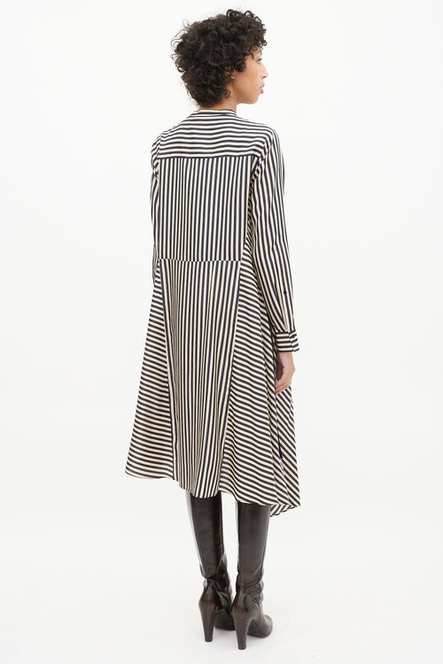 Dorothee Schumacher Beige 
Black Silk Striped Shirt Dress