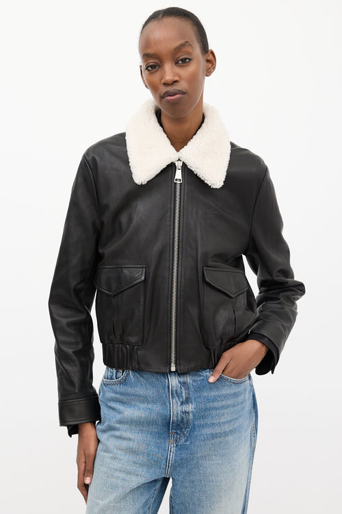 Dorothee Schumacher Black Leather Shearling Statement Jacket