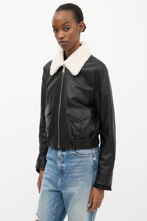 Dorothee Schumacher Black Leather Shearling Statement Jacket