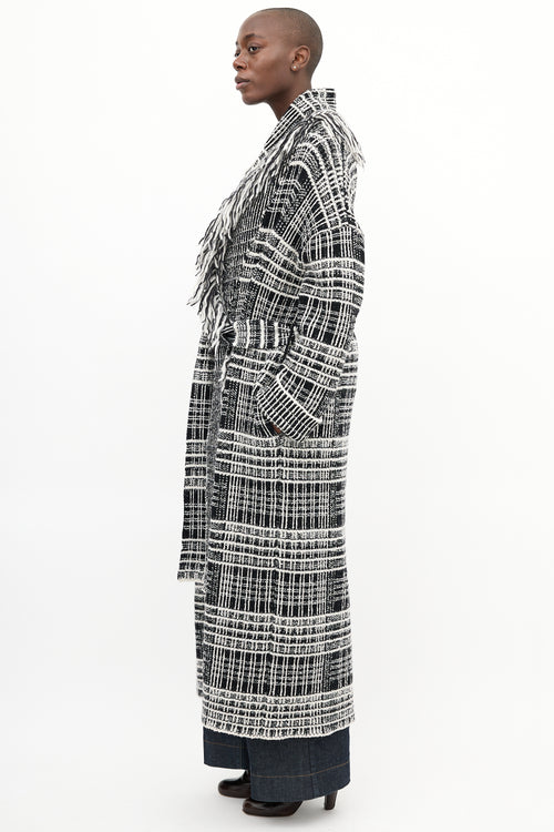 Dorothee Schumacher Black 
White Tweed Boucle Fringe Coat