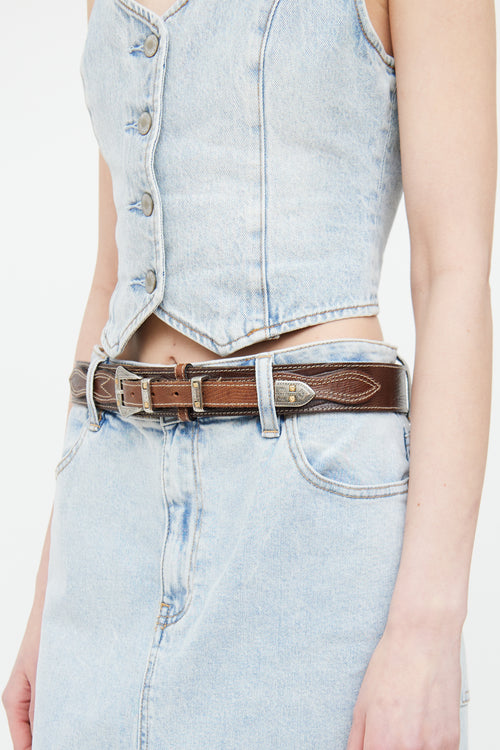 Douglas Brown Leather Embossed Western Belt