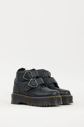 Dr. Martens Black Leather Devon Heart Platform Boot