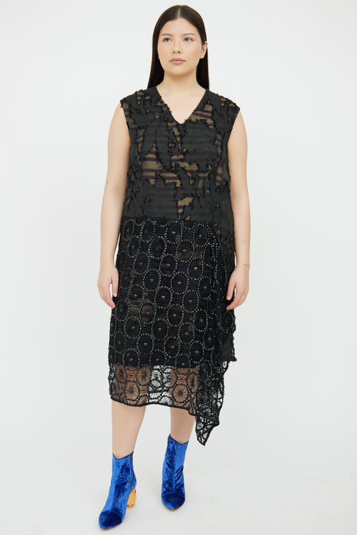 Dries Van Noten Black Mesh 
Crochet Detail Dress