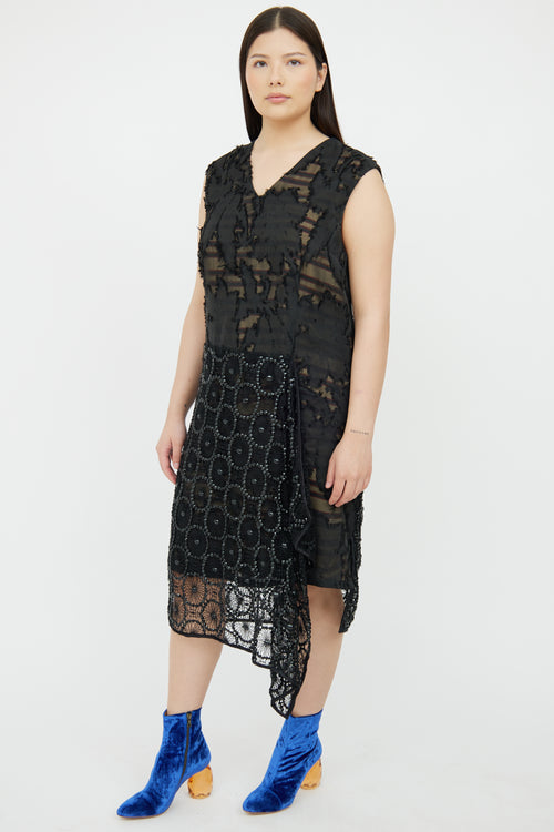 Dries Van Noten Black Mesh 
Crochet Detail Dress