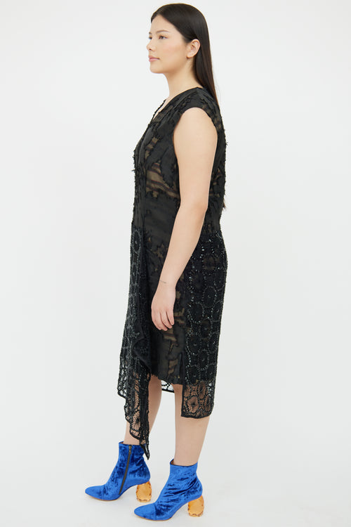 Dries Van Noten Black Mesh 
Crochet Detail Dress