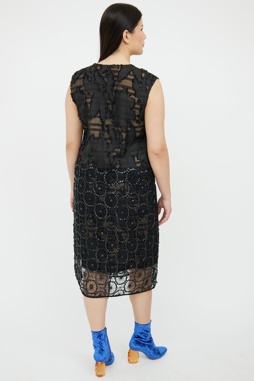 Dries Van Noten Black Mesh 
Crochet Detail Dress