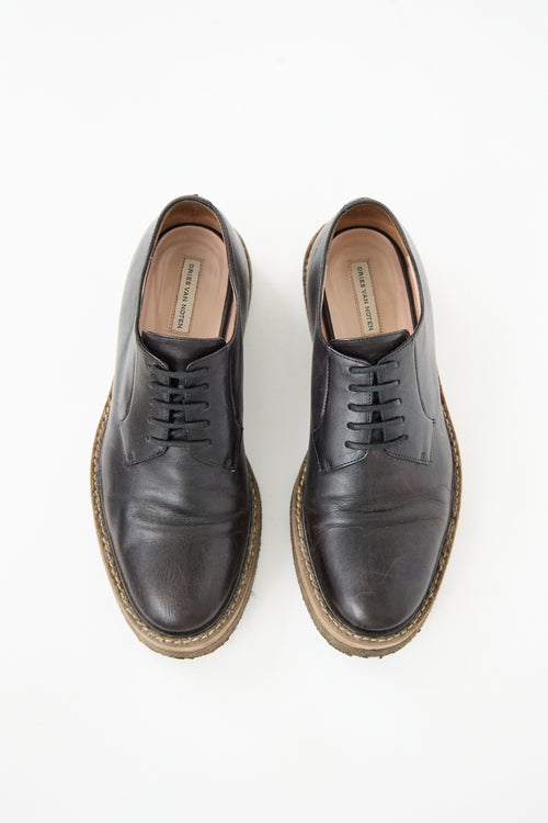 Dries Van Noten Black Leather Crepe Sole Derby