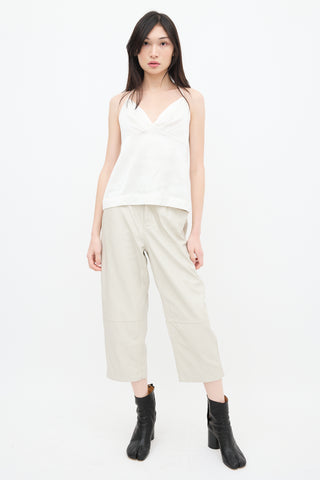 Dries Van Noten White Pleated V-Neck Top